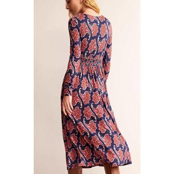 Boden Thea Long Sleeve Midi Dress French Navy Paisley Amaryllis Size 10R - Picture 3 of 9